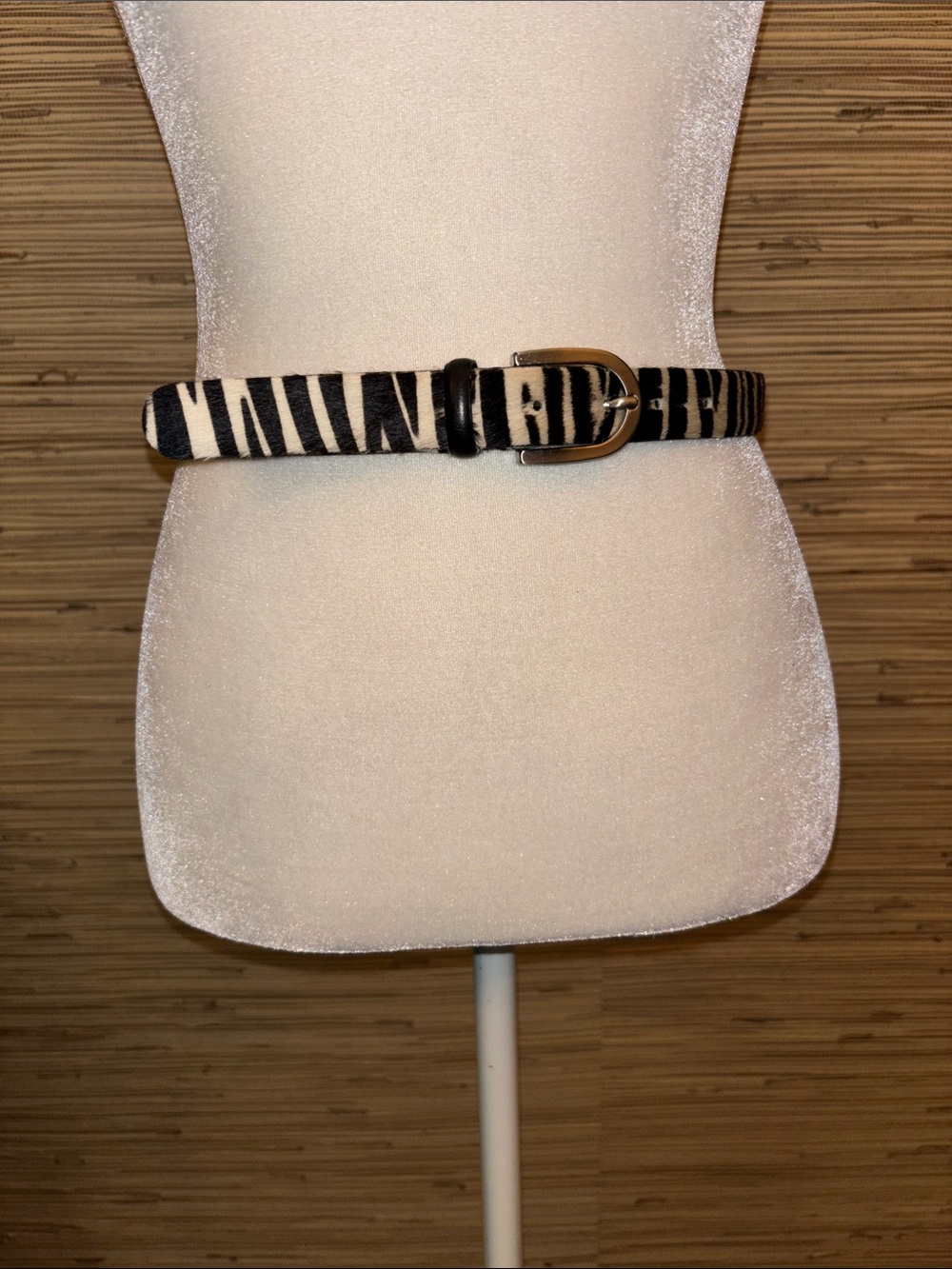 Casual Corner Leather Zebra hair Waist Belt - Black and White medium